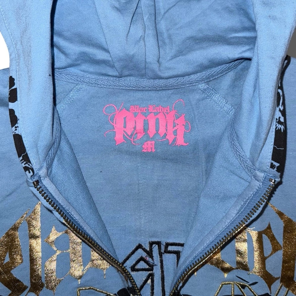 New BLAC LABEL PINK Hoodie Women Medium Motor Metal Full Zip Affliction-Style - Picture 5 of 7